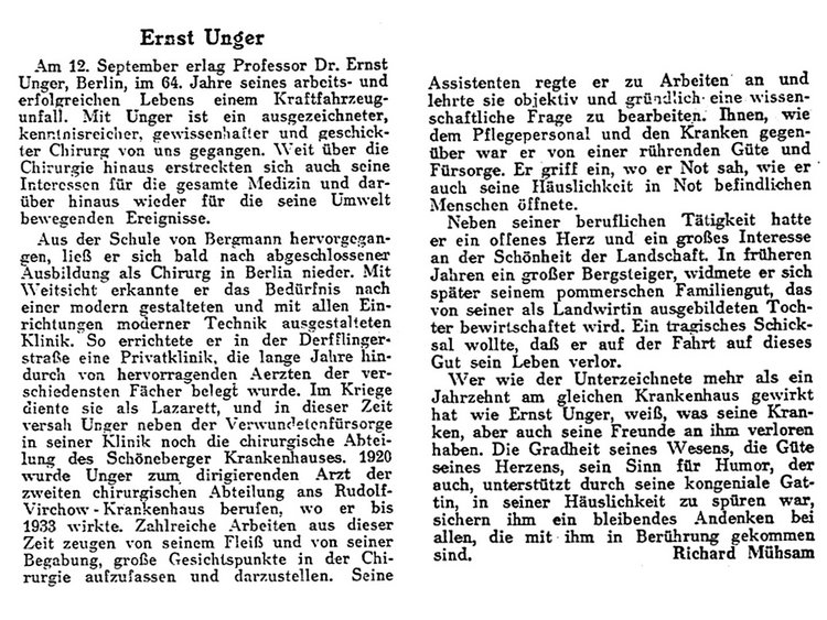 Nachruf auf Ernst Unger.