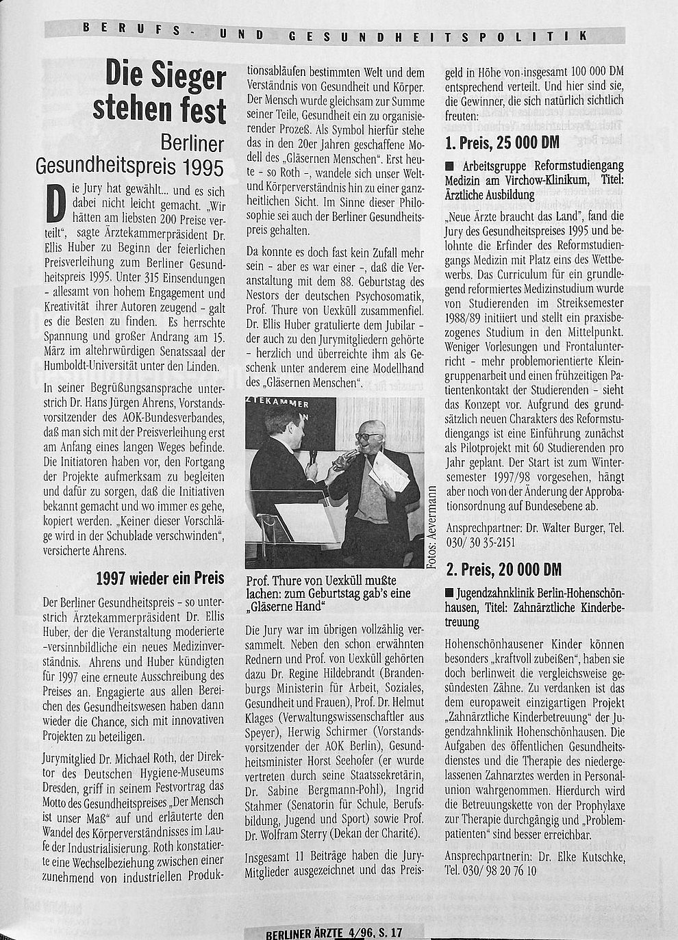 Foto: Ärztekammer Berlin Seite aus „Berliner Ärzte“, 4/1996, S. 17