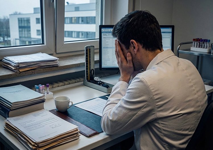 Junger Arzt am Schreibtisch.