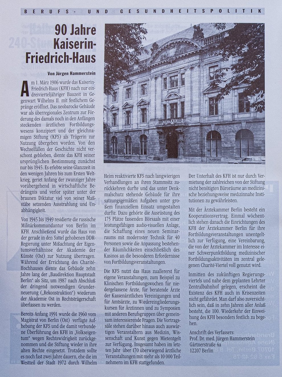 Heft 5/1996, Seite 32: 90 Jahre Kaiserin-Friedrich-Haus