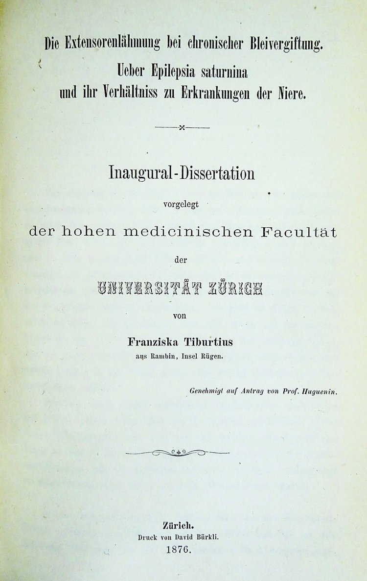 Titelblatt der Dissertation von Franziska Tiburtius 